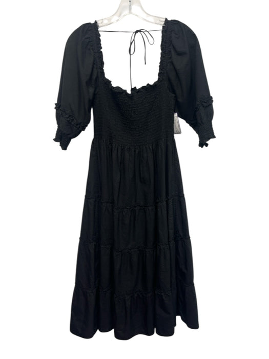 Hill House Size XS Black Cotton Blend Short Puff Sleeve Dotted Shirred Dress Black / XS