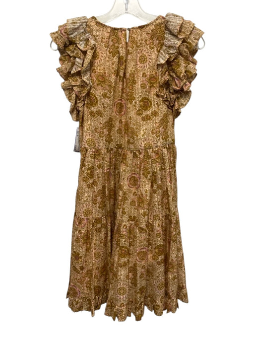 Ulla Johnson Size 00 Brown, Pink, Purple Cotton Blend Ruffle Cap Sleeve Dress Brown, Pink, Purple / 00
