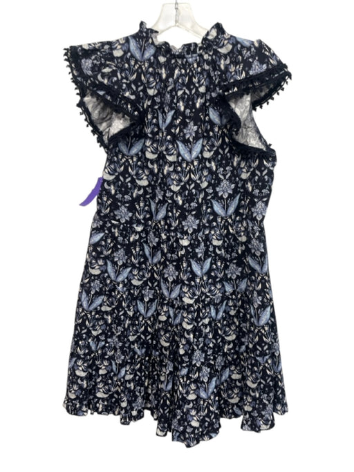 Sail To Sable Size Large Navy, Blue, White Cotton Ruffle Cap Sleeve Floral Dress Navy, Blue, White / Large