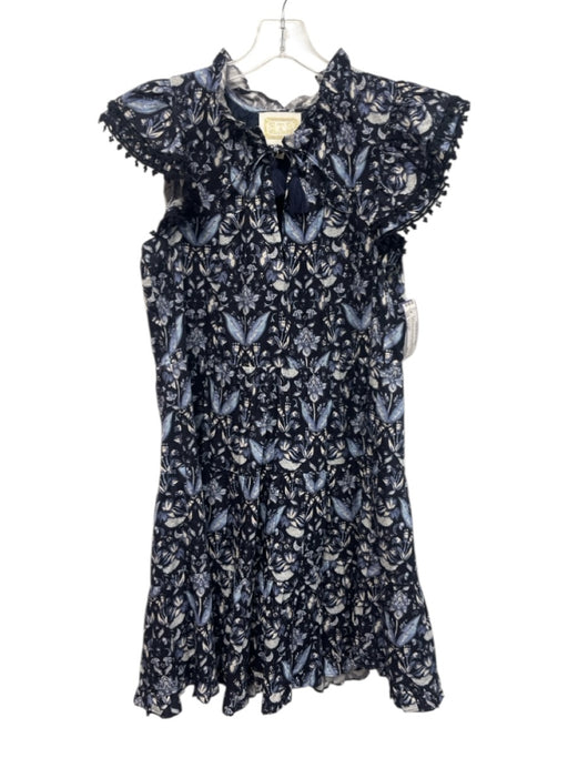Sail To Sable Size Large Navy, Blue, White Cotton Ruffle Cap Sleeve Floral Dress Navy, Blue, White / Large