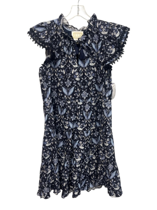 Sail To Sable Size Large Navy, Blue, White Cotton Ruffle Cap Sleeve Floral Dress Navy, Blue, White / Large