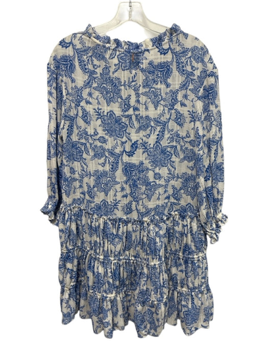 Misa Size XXS Blue & White Polyester Long Sleeve Floral Tiered Ruffle Dress Blue & White / XXS