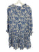 Misa Size XXS Blue & White Polyester Long Sleeve Floral Tiered Ruffle Dress Blue & White / XXS