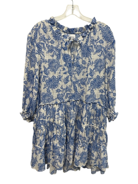 Misa Size XXS Blue & White Polyester Long Sleeve Floral Tiered Ruffle Dress Blue & White / XXS