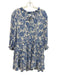 Misa Size XXS Blue & White Polyester Long Sleeve Floral Tiered Ruffle Dress Blue & White / XXS