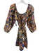 Farm Rio Size Small Brown, Blue, Purple Linen Long puff sleeve Hearts Dress Brown, Blue, Purple / Small