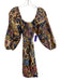 Farm Rio Size Small Brown, Blue, Purple Linen Long puff sleeve Hearts Dress Brown, Blue, Purple / Small
