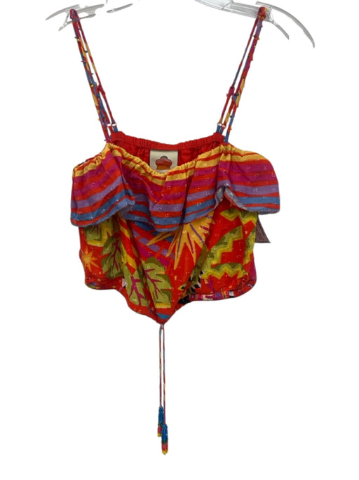 Farm Rio Size Small Red, Blue, Green Cotton Elastic neck Abstract Print Top Red, Blue, Green / Small