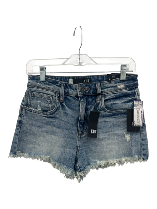 KUT Size 0 Light Wash Cotton Denim High Rise Distressed Raw Hem Shorts Light Wash / 0