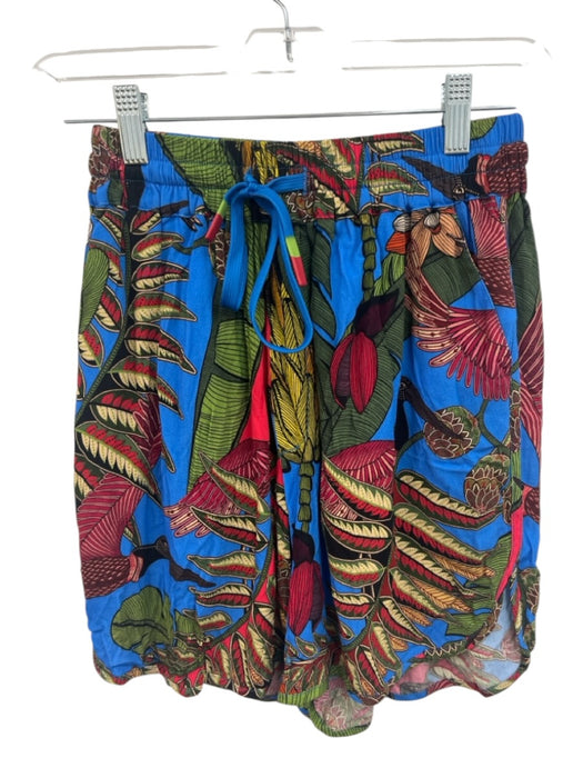 Farm Rio Size XS Blue, Green, Red Rayon Elastic Drawstring Waist Floral Shorts Blue, Green, Red / XS
