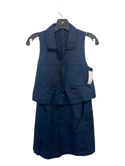 Theory Size 0 Navy Blue Cotton Poplin Utility Sleeveless Chest Pockets Dress Navy Blue / 0