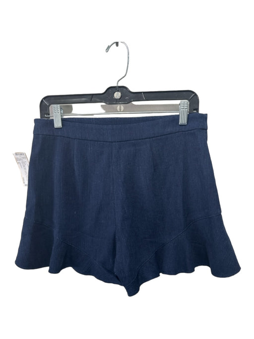 Josie Natori Size 6 Dark Wash Cotton Denim High Rise Ruffle Hem Side Zip Shorts Dark Wash / 6