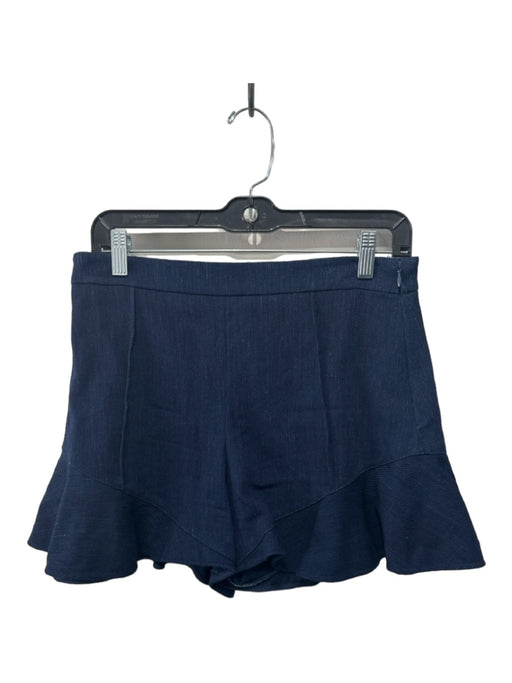 Josie Natori Size 6 Dark Wash Cotton Denim High Rise Ruffle Hem Side Zip Shorts Dark Wash / 6