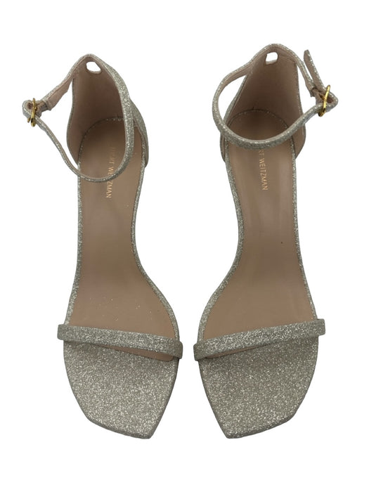 Stuart Weitzman Shoe Size 8 Silver Glitter open toe Ankle Strap Heel Pumps Silver / 8