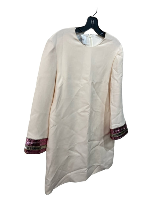 Valentino Size 42/6 Ecru Cream & PInk Virgin Fleece Blend Long Sleeve Dress Ecru Cream & PInk / 42/6