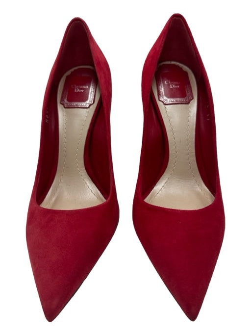Christian Dior Shoe Size 37 Red Suede Pointed Toe Closed Heel Stiletto Pumps Red / 37