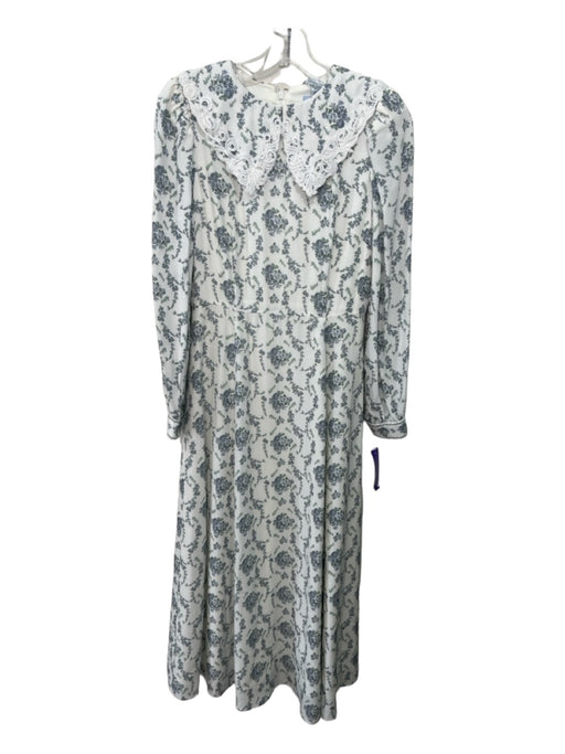 Antonio Melani Size 2 White Blue Gray Viscose Floral Lace Collar Maxi Dress White Blue Gray / 2