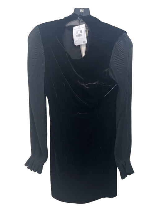 Whistles Size 2 Black Viscose Blend Velvet Pleated Sleeve Shift Dress Black / 2