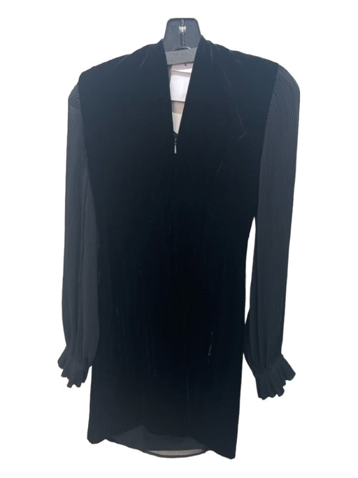 Whistles Size 2 Black Viscose Blend Velvet Pleated Sleeve Shift Dress Black / 2