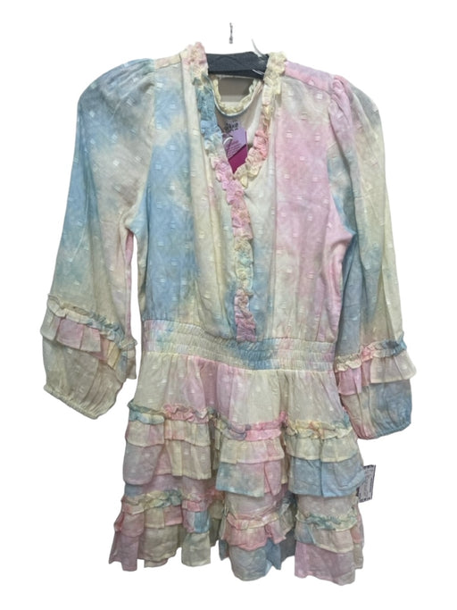 Cake for Dinner Size M Pink Yellow Blue Cotton Tie Dye Ruffle Neckline Dress Pink Yellow Blue / M