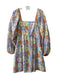 Fate Size S White & Multi Cotton Floral Square Neck Long Puff Sleeve Mini Dress White & Multi / S