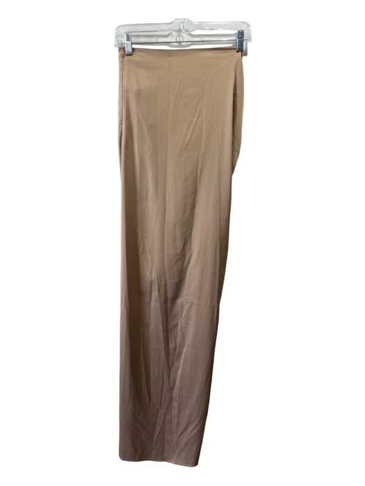 Just Bee Queen Size XS Beige Polyester Side Zip Rouched Slit Maxi Skirt Beige / XS