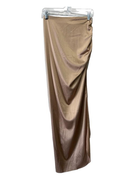 Just Bee Queen Size XS Beige Polyester Side Zip Rouched Slit Maxi Skirt Beige / XS