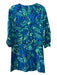 Lilly Pulitzer Size XS Blue Green White Cotton Leaf Print Round Neck Shift Dress Blue Green White / XS