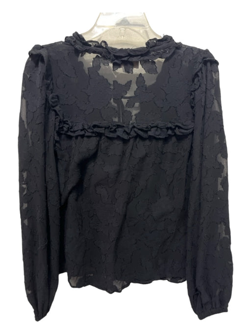 Cleobella Size XS Black Viscose Long Balloon Sleeve Split V neckline Burnout Top Black / XS