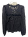 Cleobella Size XS Black Viscose Long Balloon Sleeve Split V neckline Burnout Top Black / XS