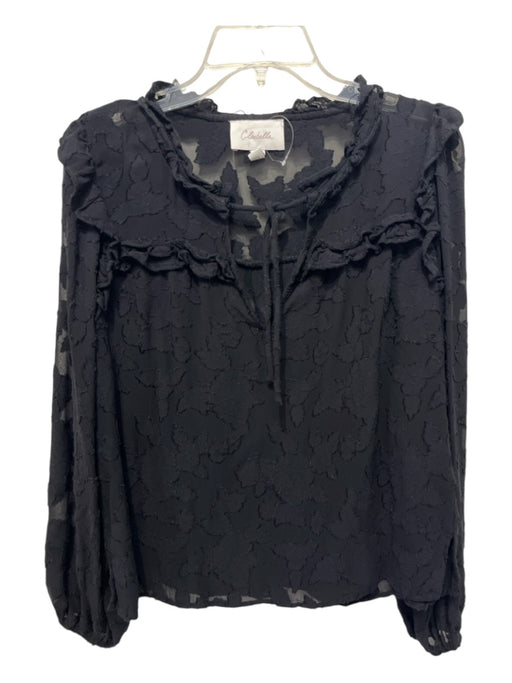 Cleobella Size XS Black Viscose Long Balloon Sleeve Split V neckline Burnout Top Black / XS