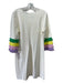 CK Bradley Size Large Creme, Green & Yellow Nylon Blend Long Flare Sleeve Dress Creme, Green & Yellow / Large