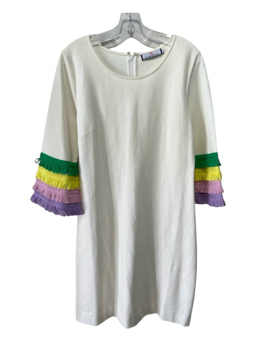 CK Bradley Size Large Creme, Green & Yellow Nylon Blend Long Flare Sleeve Dress Creme, Green & Yellow / Large