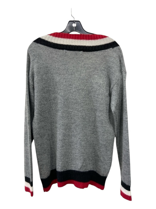 Rebecca Minkoff Size M Gray, White & Red Alpaca Blend Long Sleeve V Neck Sweater Gray, White & Red / M