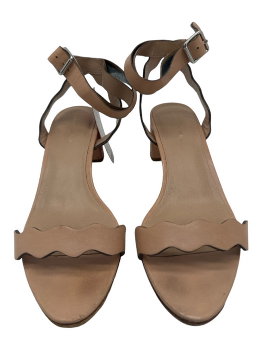 Loeffler Randall Shoe Size 6.5 Beige Leather Scalloped Trim Ankle Buckle Sandals Beige / 6.5