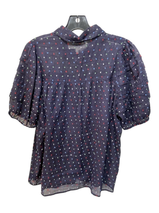 The Great Size 1 navy blue & multi Cotton Semi Sheer Speckled Half Button Top navy blue & multi / 1