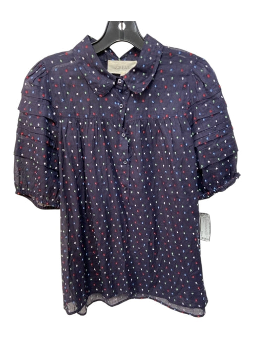 The Great Size 1 navy blue & multi Cotton Semi Sheer Speckled Half Button Top navy blue & multi / 1