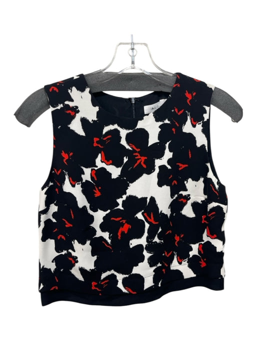 A.L.C. Size 0 Black, White & Red Silk Sleeveless Crop Back Zip Abstract Top Black, White & Red / 0