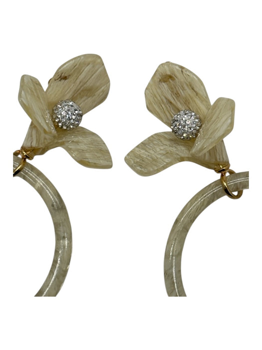Lele Sadoughi Cream White Acetate Flower Hoops Clip On Crystal Detail Earrings Cream White
