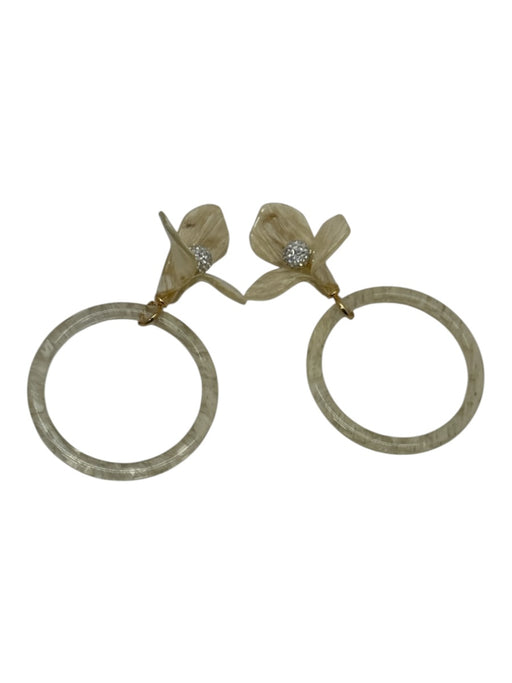 Lele Sadoughi Cream White Acetate Flower Hoops Clip On Crystal Detail Earrings Cream White