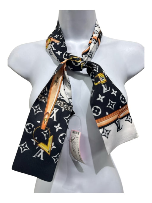 Louis Vuitton Black, White & Orange Print Silk Monogram Bandeau Twilly scarf Black, White & Orange Print