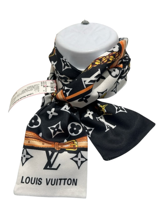 Louis Vuitton Black, White & Orange Print Silk Monogram Bandeau Twilly scarf Black, White & Orange Print