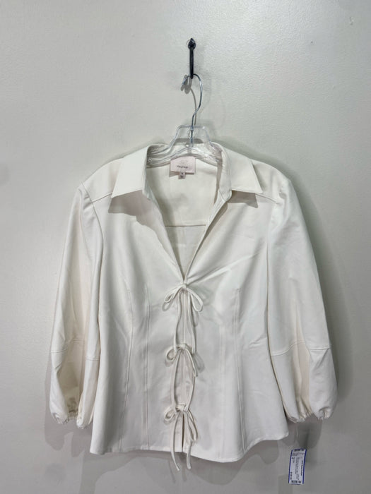Cinq a Sept Size M White Polyester Blend Collar Tie Front Top