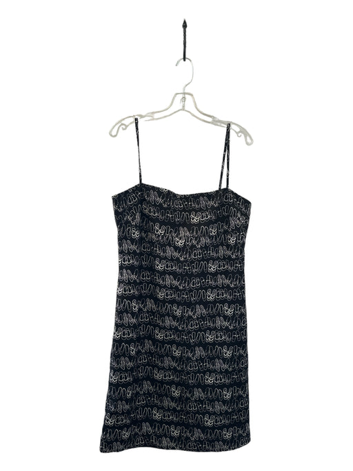 Ellen Tracy Size 12 Black & White Linen Blend Spaghetti Strap Sandal Midi Dress Black & White / 12