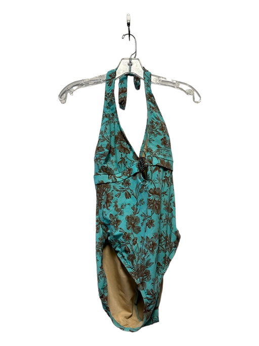 Magic Suit Size 12 Brown & Aqua Polyester Beaded Floral One Piece Swimsuit Brown & Aqua / 12