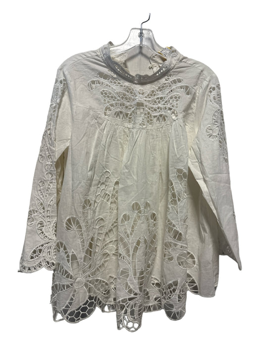 harlyn Size L White Cotton 3/4 Sleeve Lace Top White / L
