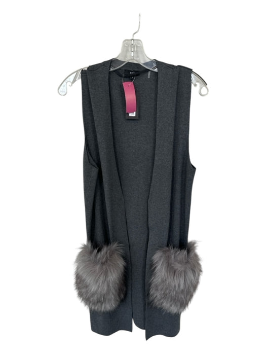 Kobi Size L Gray Cotton Blend Faux Fur Sleeveless Open Front Sweater Gray / L