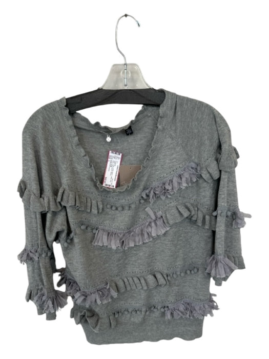 Knitted & Knotted Size L Gray Cotton Blend ruffles Pom Pom Long Sleeve Sweater Gray / L