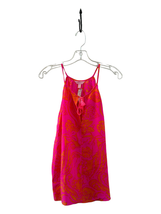 Lilly Pulitzer Size L Hot Pink & Orange Silk Front Tie Sleeveless Neon Top Hot Pink & Orange / L