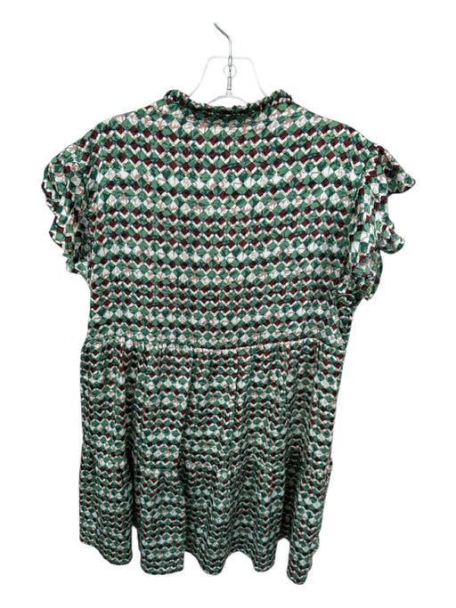 Entro Size M Green & Brown Polyester Short Sleeve Checkered Flowers Dress Green & Brown / M